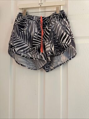 aerie Black & White Palm-Print Athletic Shorts with Coral Drawstring